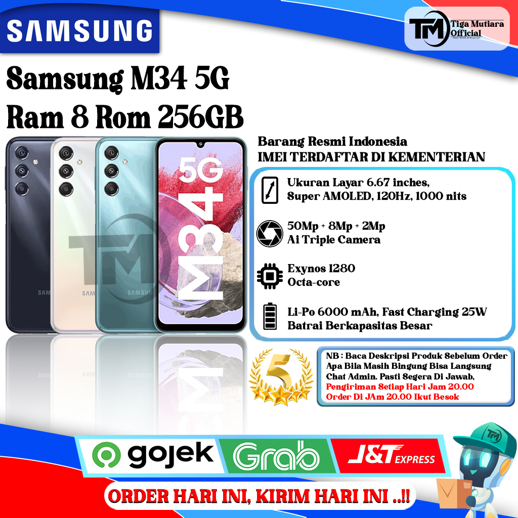Jual Samsung M34 5G Ram 8GB Rom 256GB Segel Original & Bergaransi Resmi ...