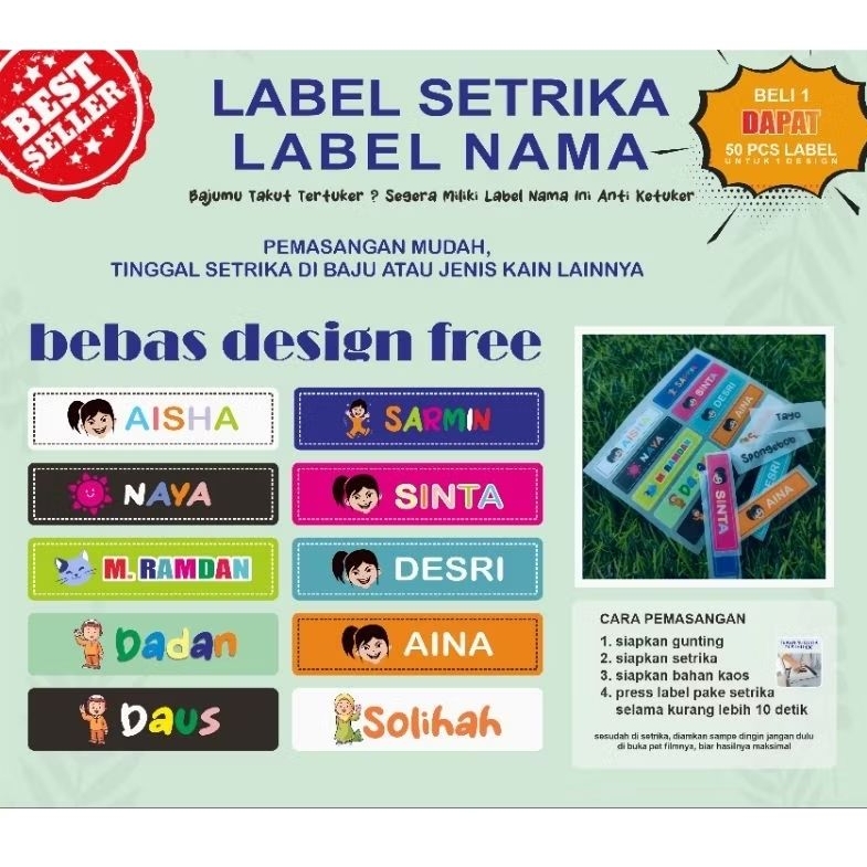 Jual 50 pcs label dtf, label setrika, label baju | Shopee Indonesia