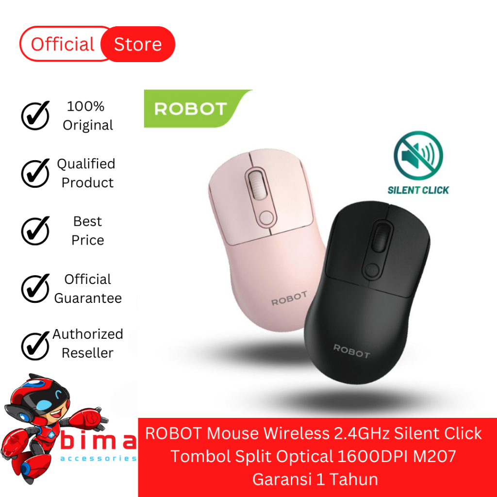 Jual ROBOT Mouse Wireless 2.4GHz Silent Click Tombol Split Optical ...