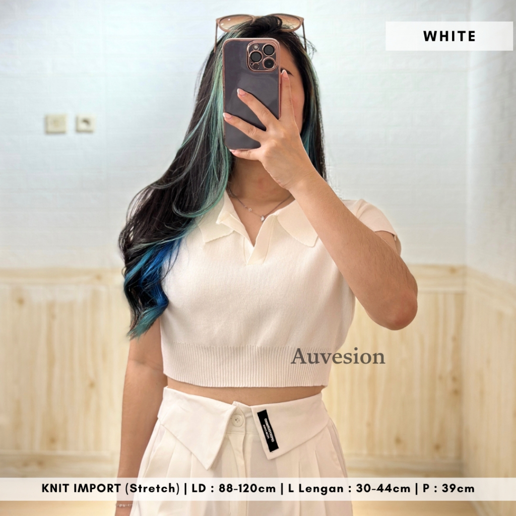 Jual 4591 Madie Collar Knit Crop Top | Atasan Wanita Crop Top Rajut ...