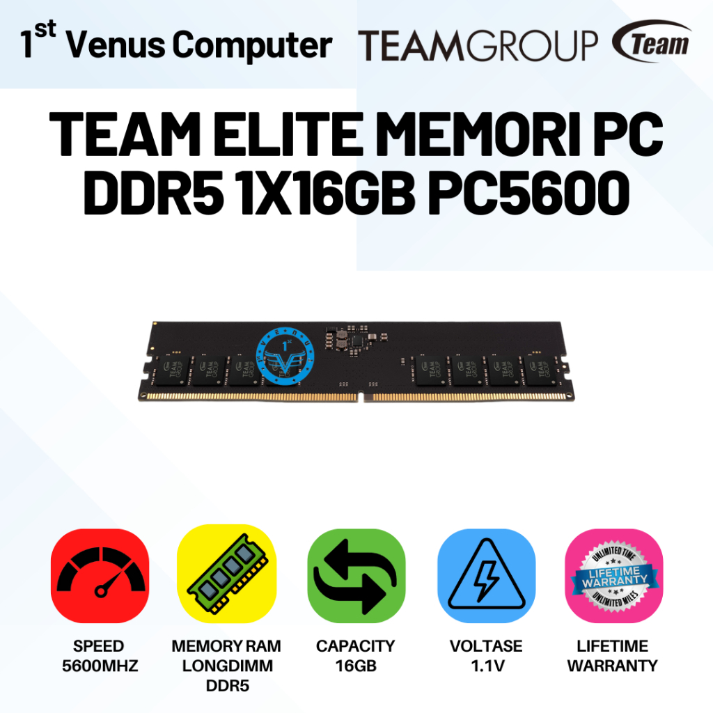 Jual Team Ram Elite 16GB (16X1) DDR5 5600Mhz Longdimm PC / MEM34-TEM ...