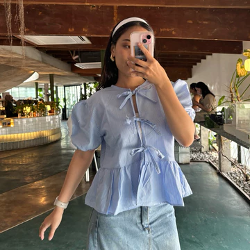 KAYLA TOP Blouse Korea Atasan Perempuan Ribbon Top Lengan Panjang Dan Lengan Pendek