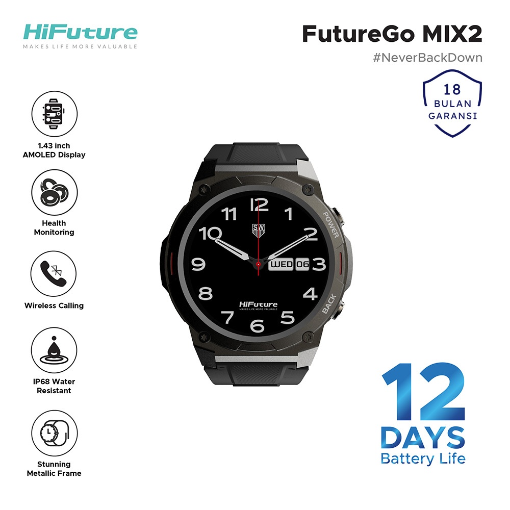 Jual FutureGo Mix2 Wireless Calling Smartwatch AMOLED Display 1.43 ...