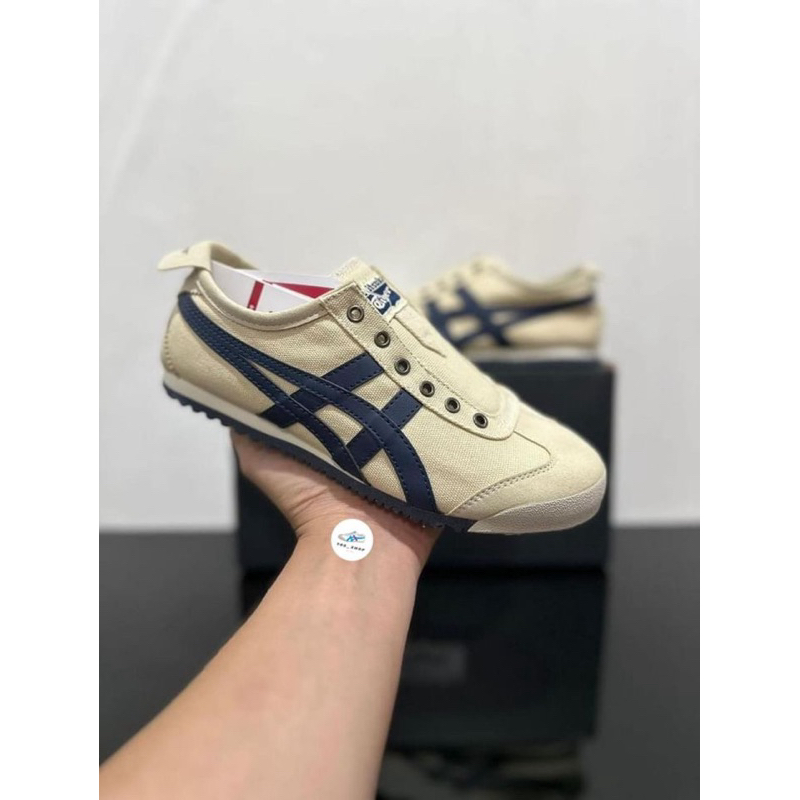 Jual Sepatu Onitsuka Slip On Cream Navy Free Paperbag Shopee Indonesia