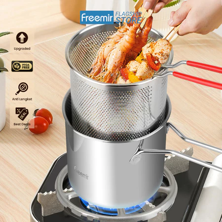 [TERMURAH] GRATIS Capitan freemir Set Deep Fry Penggorengan Stainless Steel Alat Masak Anti Panas