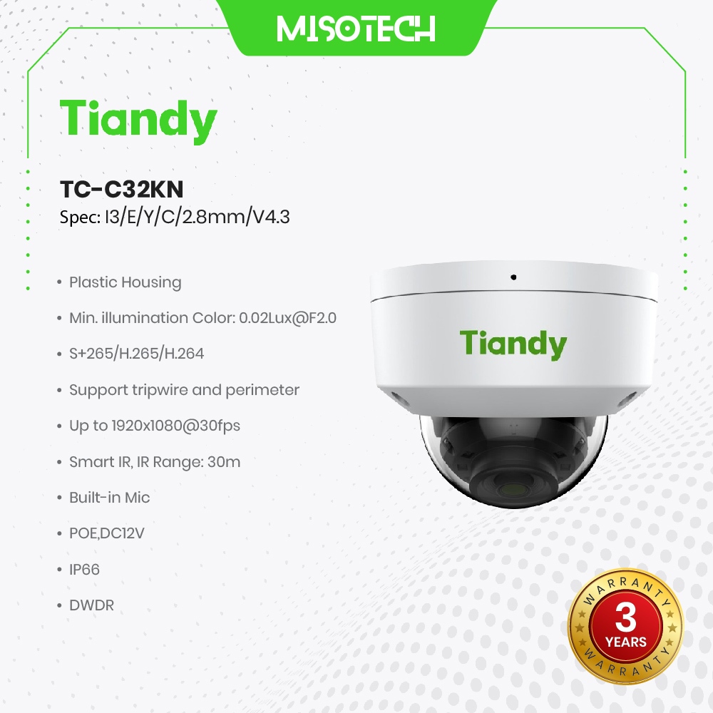 Jual Kamera CCTV Tiandy TC-C32KN 2MP IP Indoor Dome PoE Audio Super ...