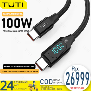 Tuti Kabel Data 5.0A 20V Fast Charging Type C To Type C Digital Display Qc3.0 Kabel Data 100W