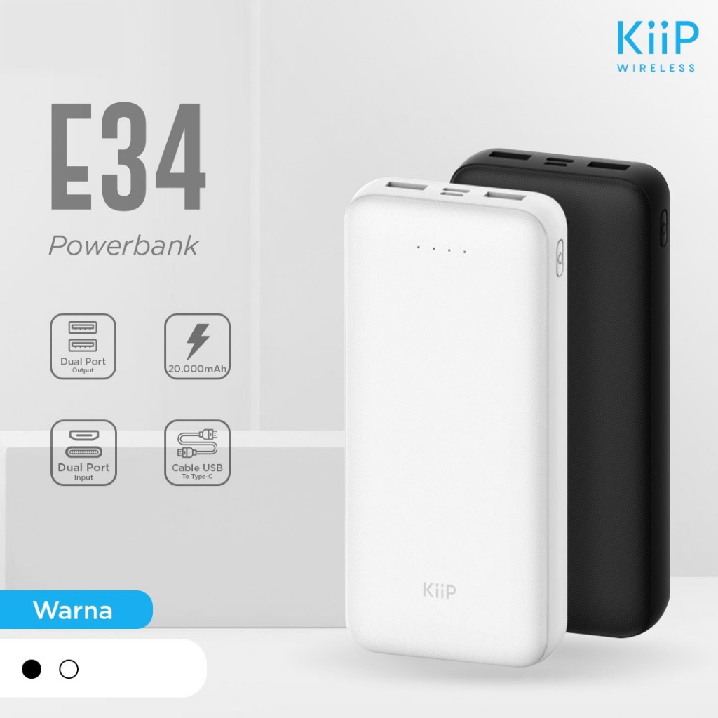 Jual E34 KiiP Power Bank 20000mAh Dual Input Type-C Micro Dual Output ...