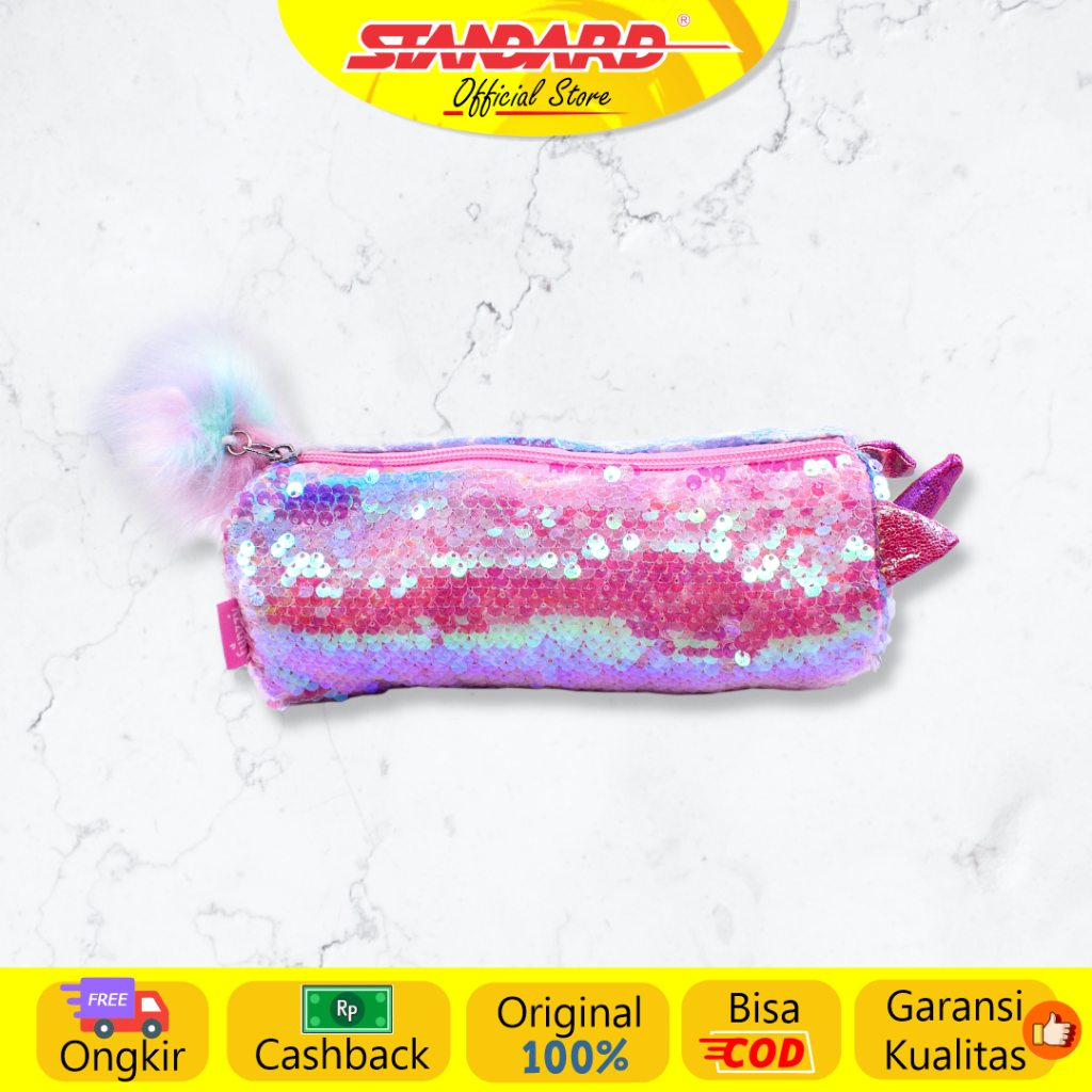 Standard - Funzzy Pencil Case Unicorn Glitter ( Tempat Pensil / Tempat Alat Tulis / Puplen / Pencil / HP / Uang / Pencase ) (2)