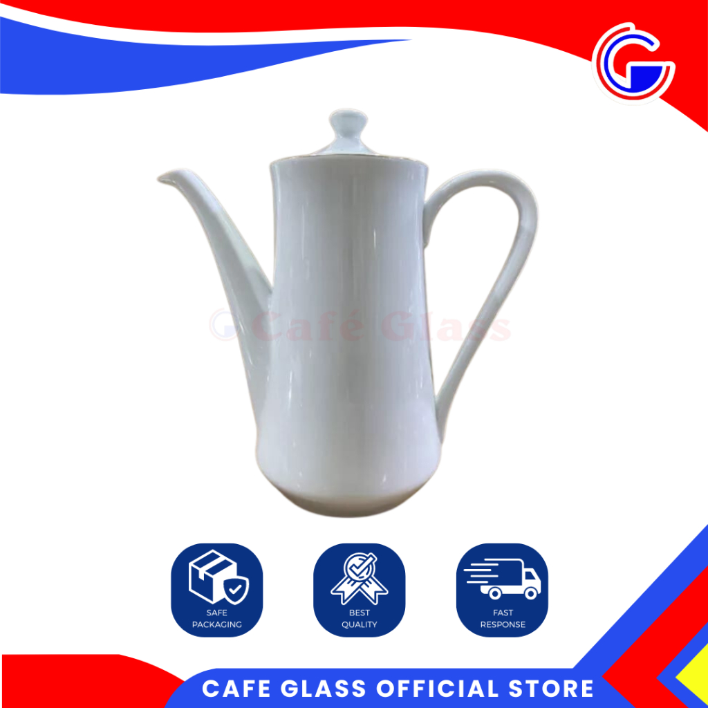 Sango Teko Keramik Putih Minimalis 1.3L - Porcelain Tea Pot European Style - Peralatan Teh Kopi Hotel Resto