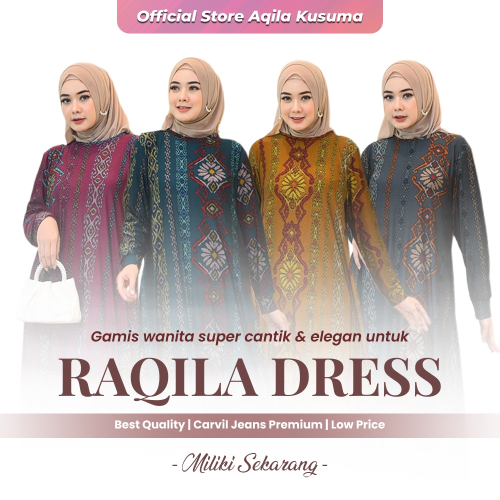 AQILA - Gamis Raqila - Dress Wanita Motif Batik Elegan…