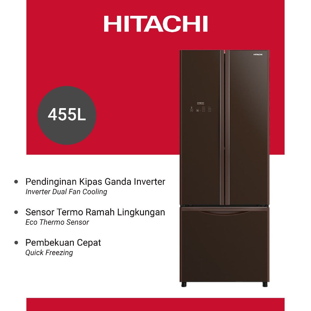 Jual HITACHI Kulkas French Bottom Freezer Glass Brown 455 Liter R 