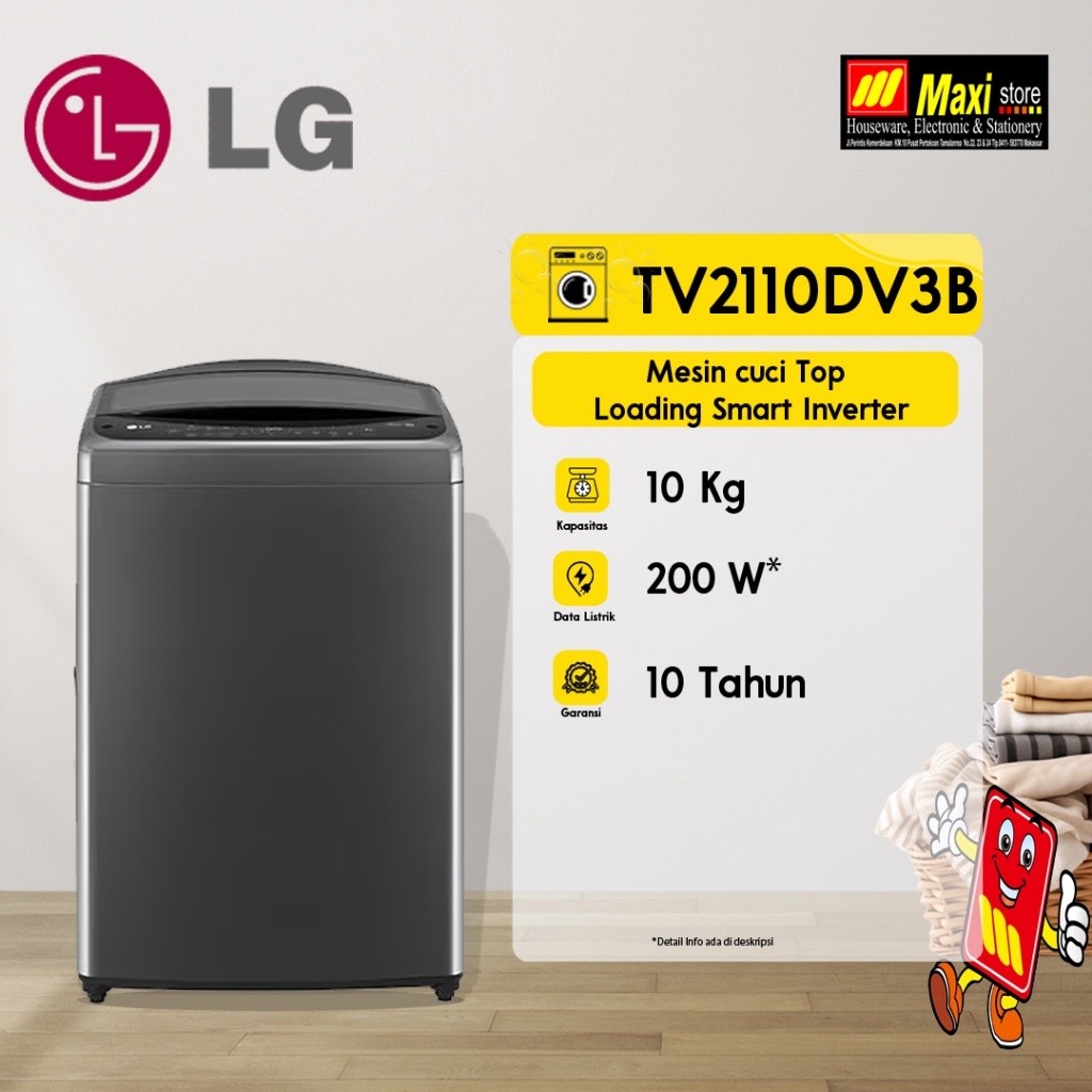 Jual LG TV2110DV3B /TV2111DV3B Mesin Cuci Top Loading Smart Inverter ...