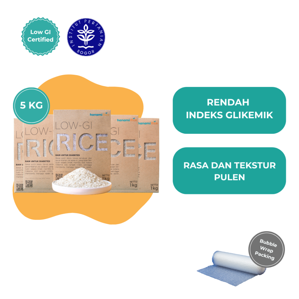 Jual Beras Putih Premium 5Kg - Beras Diabetes Rendah IG Hanami Rice ...