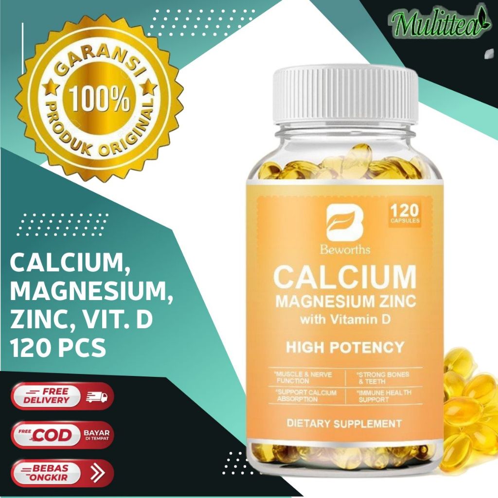 Jual BEWORTHS 3-IN-1 120pil USA Kalsium Magnesium & Seng Kapsul Vitamin ...