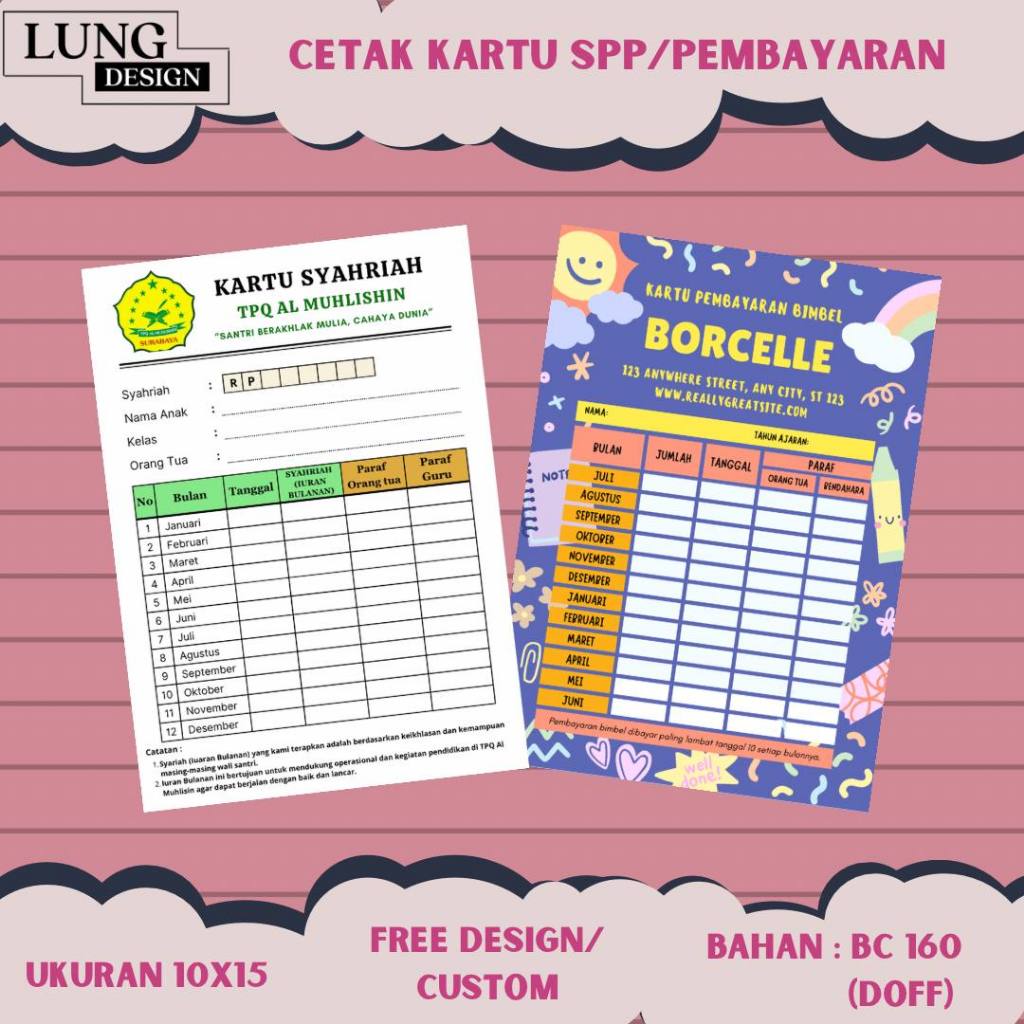 Jual TIDAK PO (10 X 15 CM) KARTU IURAN WATERMARK KAS/SPP/PAGUYUBAN ...