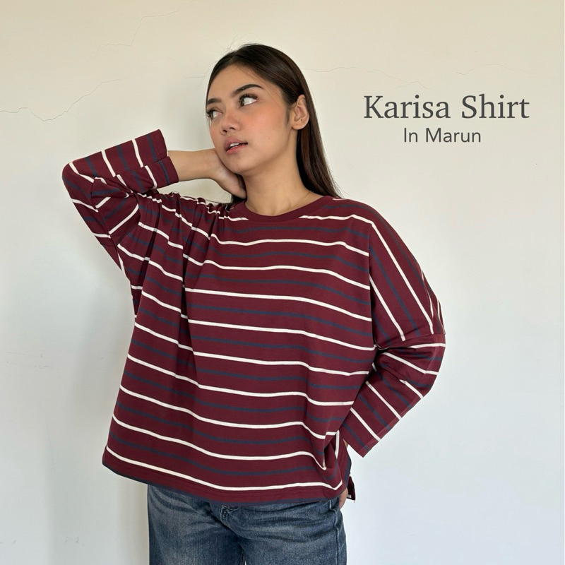 PLUMFIT Kaos Wanita Oversize Motif Garis Matterial Cotton…