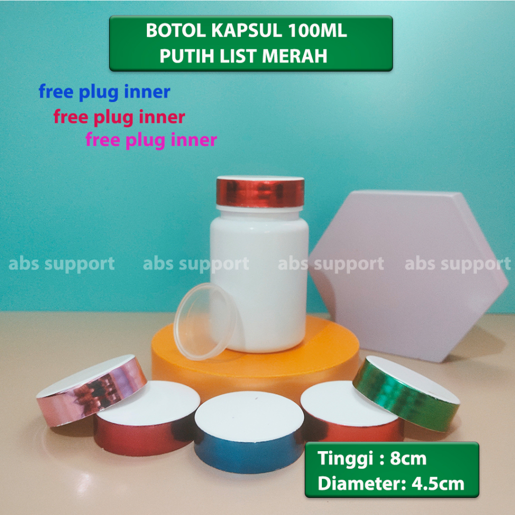 Jual Botol kapsul isi 30 putih tutup silver / botol 100ml + Plug Inner ...