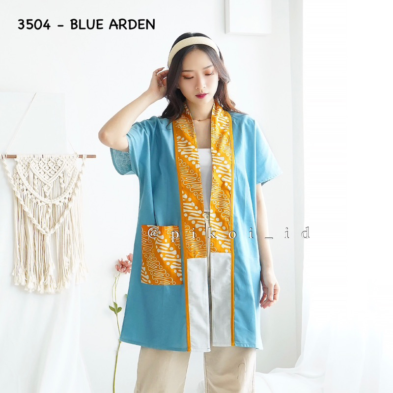 Jual Cardigan Panjang Batik Wanita Modern Lengan Pendek Long Outer Batik Linen Cardigan