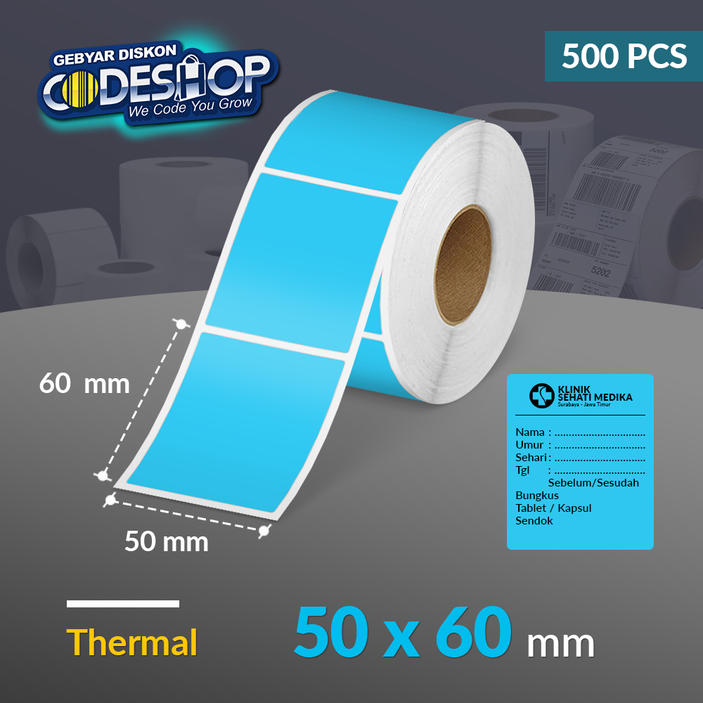 Jual Codeshop Label Thermal 50 x 60 mm Biru 1 Line Stiker Printer ...