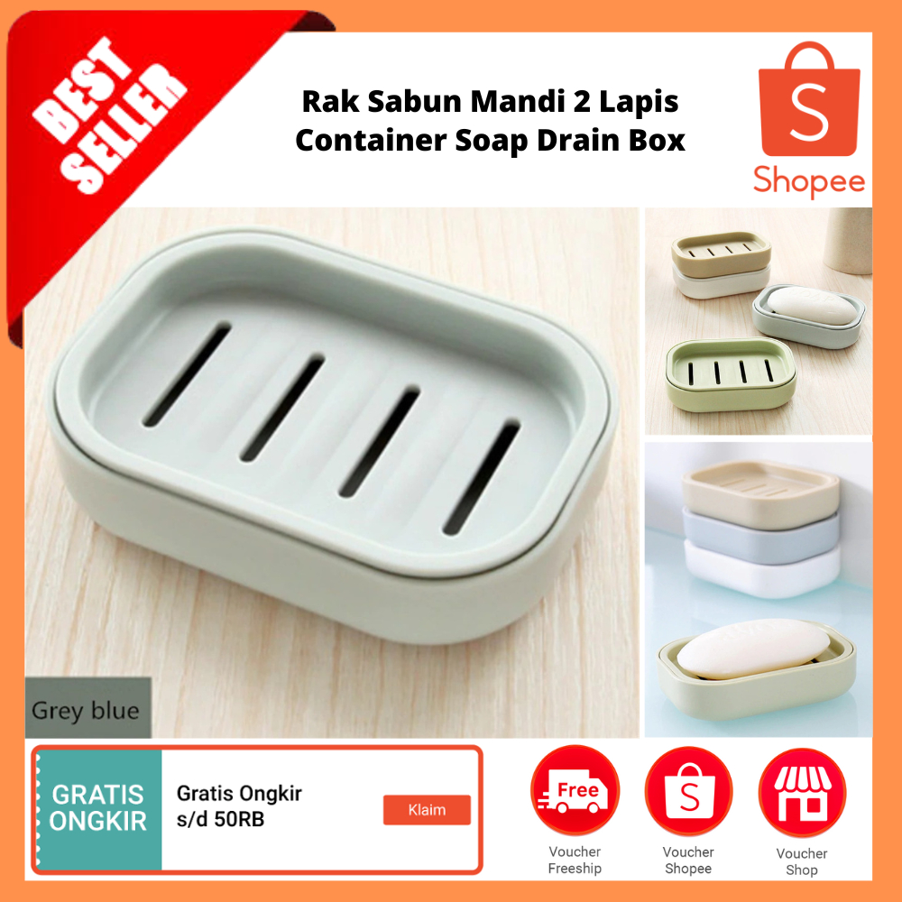 Jual Rak Sabun Mandi Lapis Container Soap Drain Box Kotak Sabun Plastik Dua Lapis Portabel