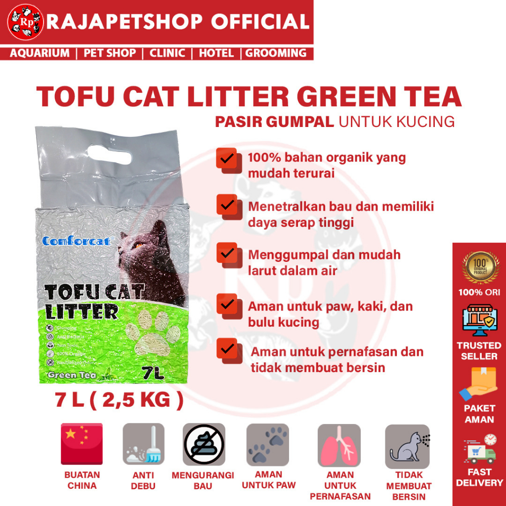 Jual TOFU CAT LITTER GREEN TEA 7L (2,5kg) PASIR KUCING FLUSHABLE ...