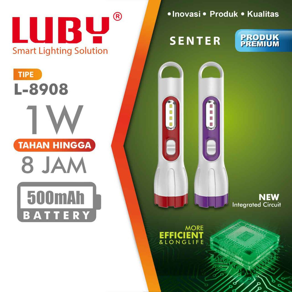 Jual Senter cas tangan + Emergency Led Rechargeable LUBY 8908 (1 Watt ...