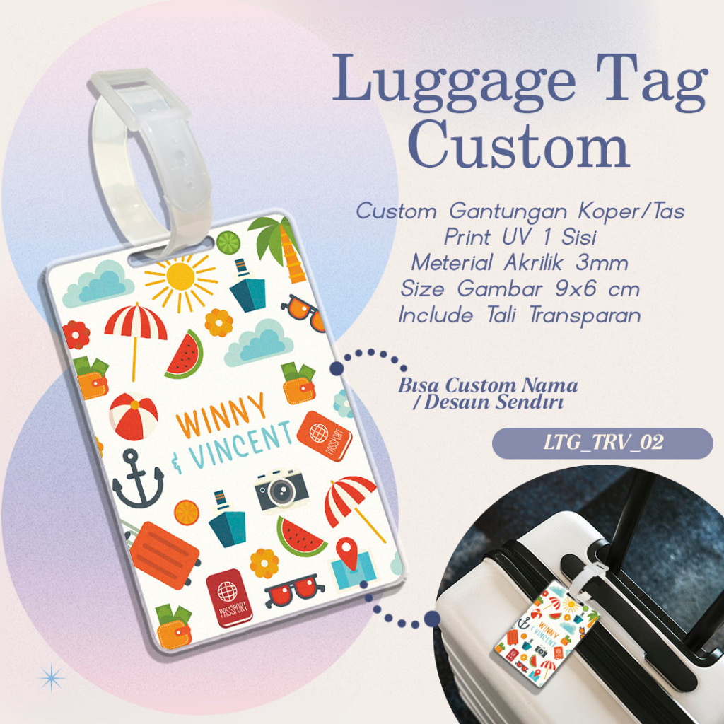 Jual Luggage Tag Custom Nama / Bag Tag / Gantungan Koper & Tas Bebas