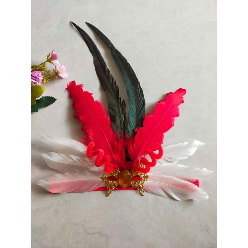 Jual Hiasan Kepala Bando Bulu Angsa Merah Putih Lancur Kriting | Shopee ...