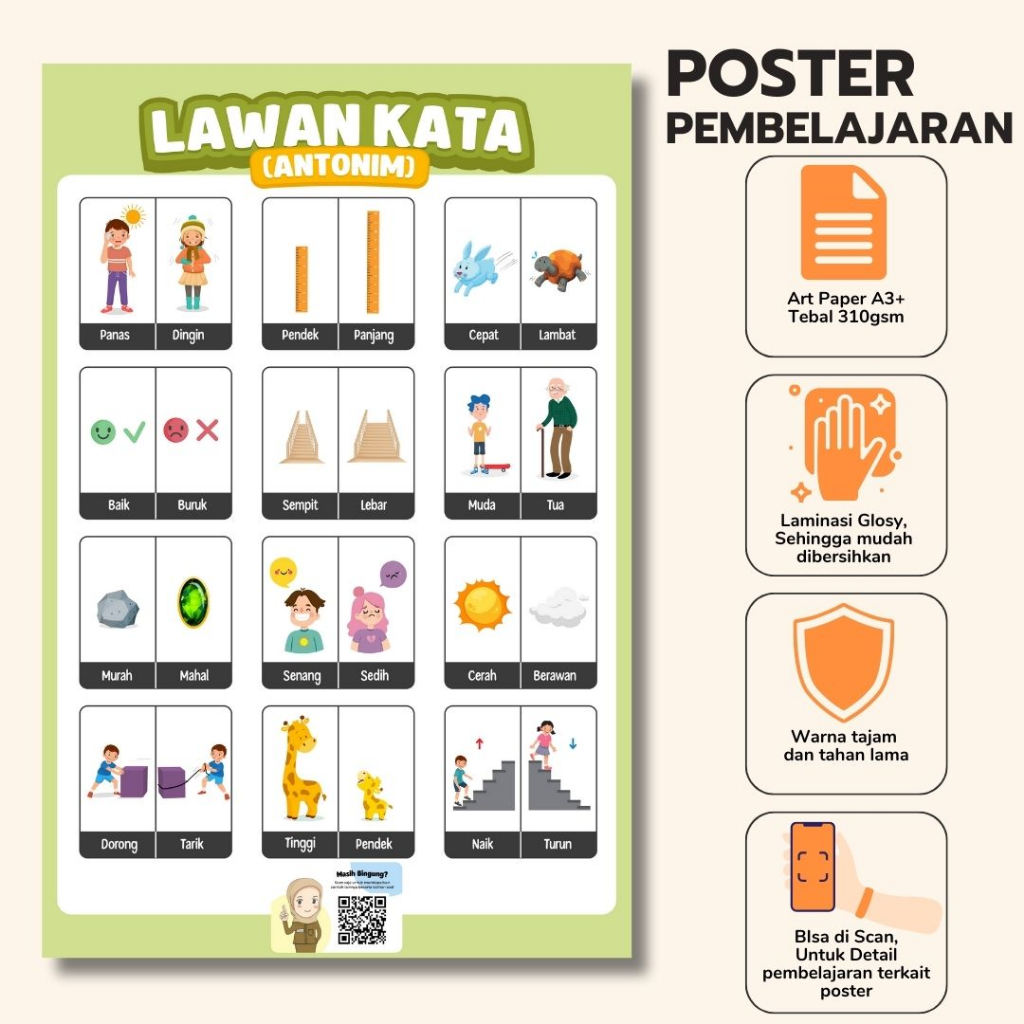 Jual Bu Guru Ria - Poster Lawan Kata Antonim - Yang Dapat Di Scan Untuk ...