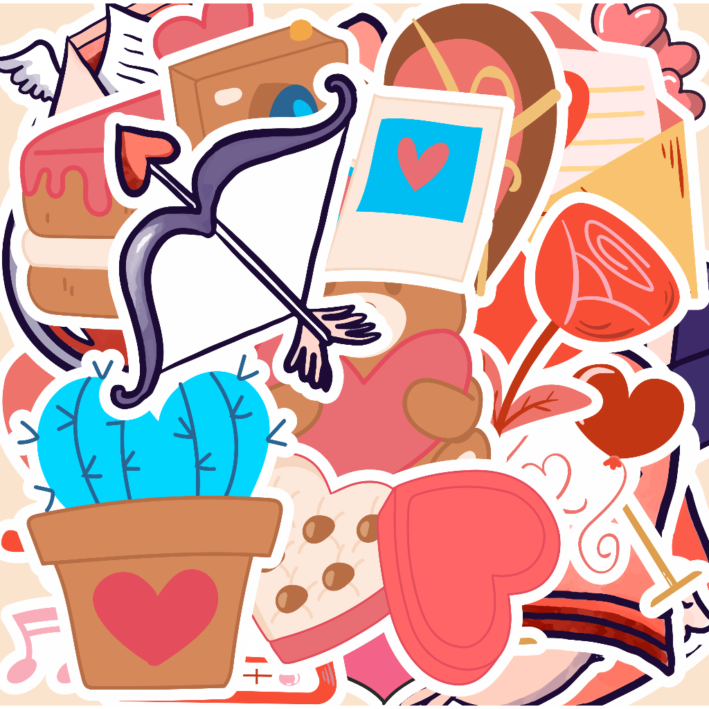 Jual stiker Random/ cetak stiker murah VALENTINE-cute/murah/watercolor