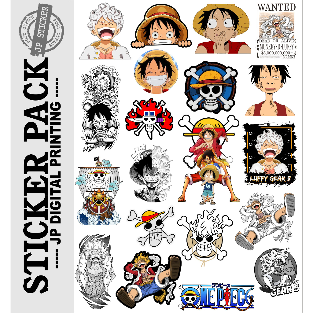 Jual JP STIKER PACK ISI 20 PCS STICKER LOGO BRAND ONE PIECE LUFFY GEAR ...