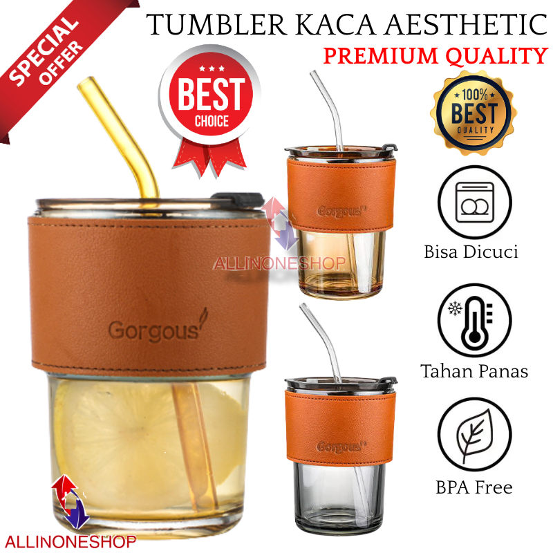 Jual Gelas Tumbler Aesthetic Ml Botol Minum Kaca Dengan Sedotan Dan Tutup In Tumbler