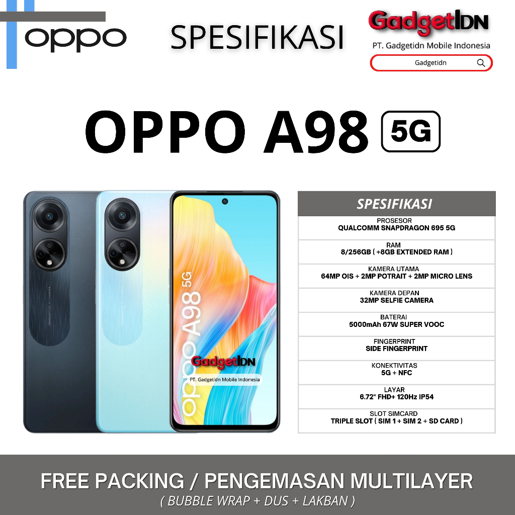 Jual OPPO A98 5G NFC 8/256GB ( +8GB Extended Ram ) Garansi Resmi Oppo ...