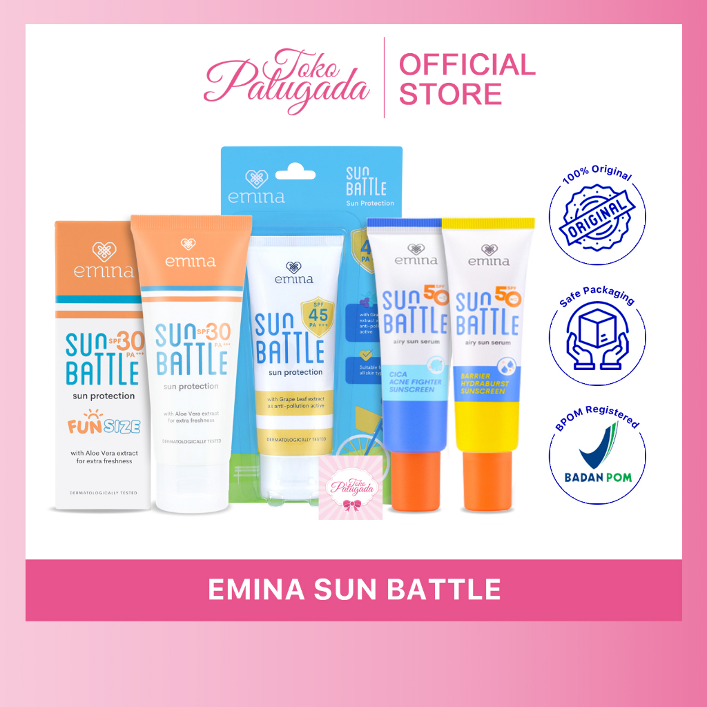 Jual Emina Sunscreen Sun Battle SPF 45 Sun Protection SPF 30 PA+++ Skin