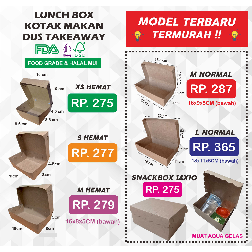 Jual Lunch Box Paper Kotak Makan Dus Kraft Coklat Takeaway Dus Nasi Kotak Nasi Shopee 7889