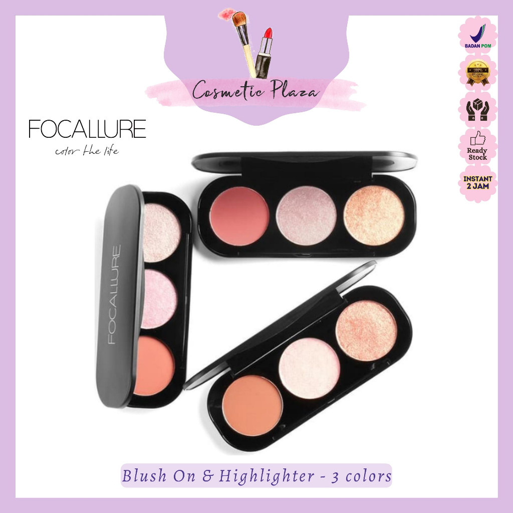 Jual FOCALLURE 3 Colors Blush On & Highlighter Eyeshadow Palette 3in1