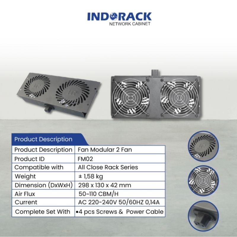 Jual FM02 Bracket Fan Modular INDORACK with 2 Fan Kipas Modular Rack ...