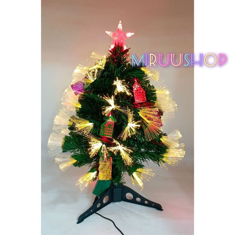 Jual Pohon Natal Fiber Optic Led Dengan Aksesoris Gantungan Natal Dan Bintang Natal Christmas 