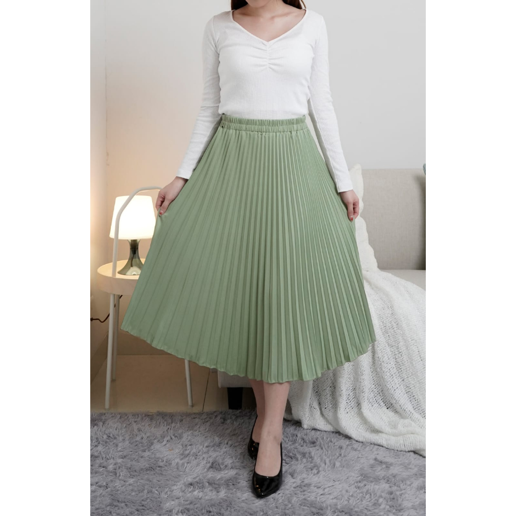 Jual Rok Plisket Midi Rok Plisket 78 Rok Payung Rok Plisket Tanggung Pleated Skirt 6832