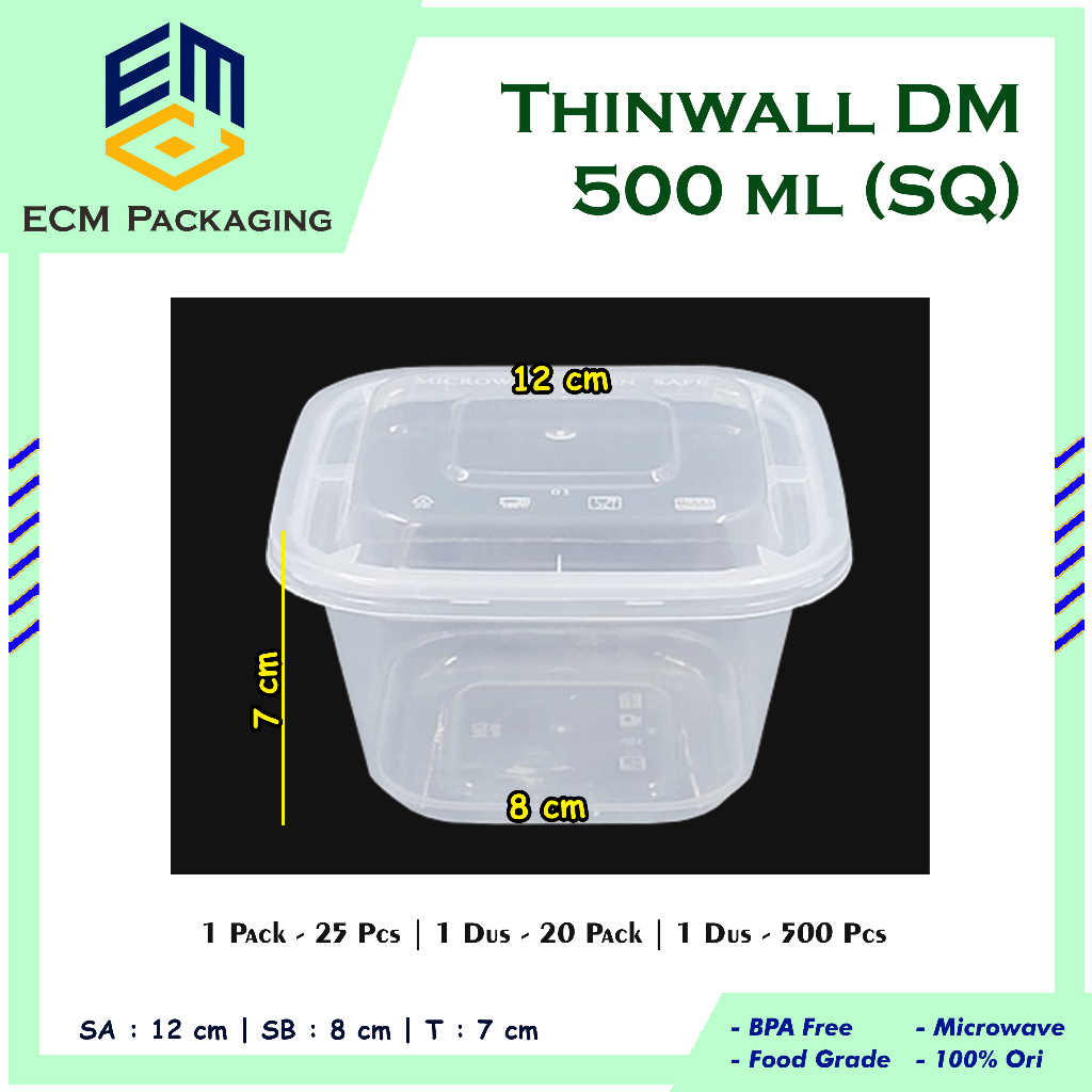 Jual Thinwall Dm Food Container Kotak Makan Plastik 500ml Square