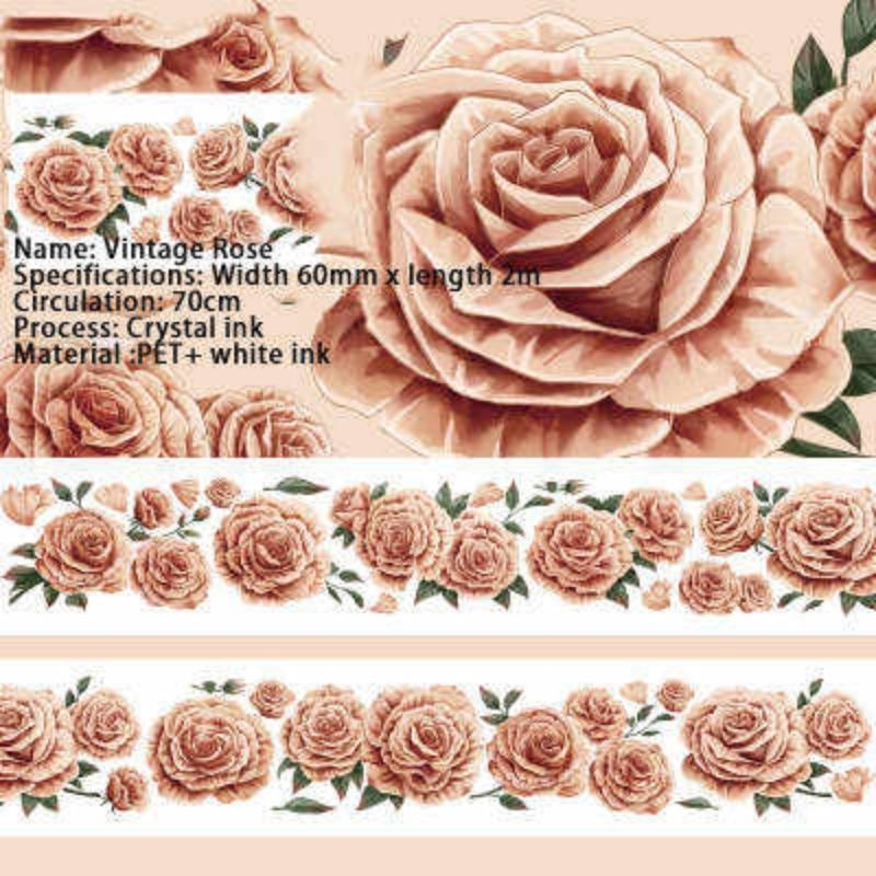 Jual Stiker Transparan waterproof Pet Sticker Tape Roll - Vintage Rose ...