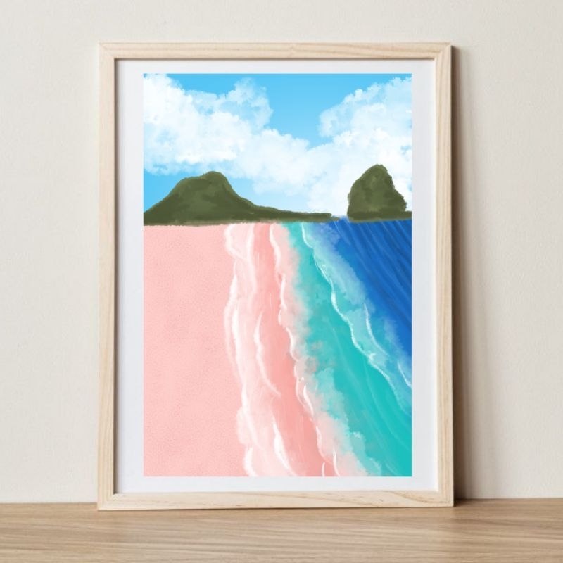 Jual Lukisan dinding aesthetic minimalist gambar pink beach home decor