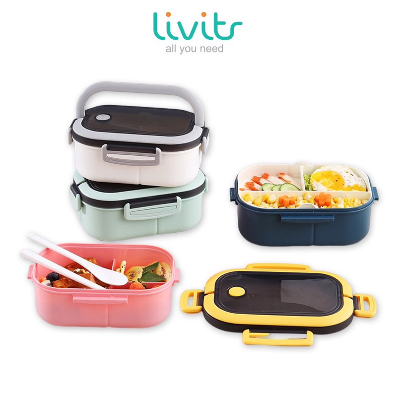 Jual lunch box tingkat sekat dengan set alat makan | Shopee Indonesia