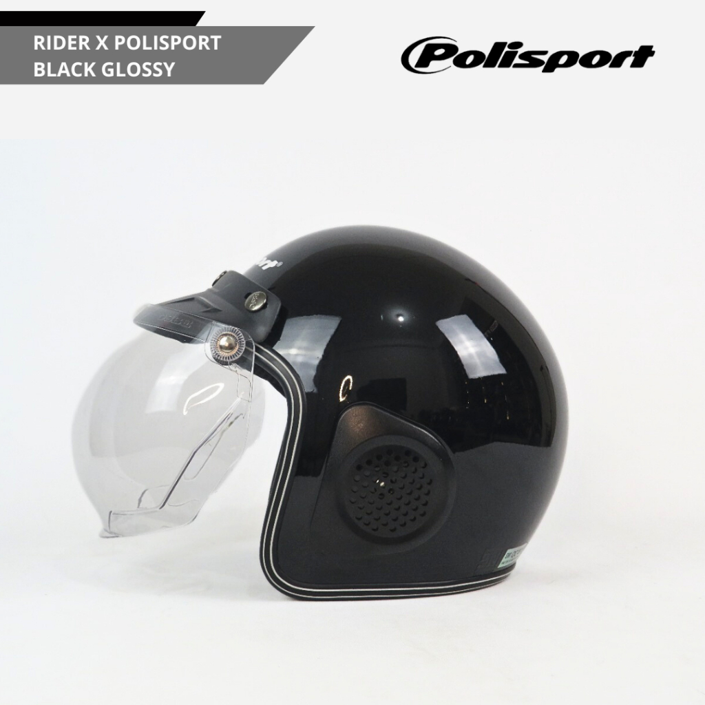 Jual Polisport - Helm Half Face Retro Rider / Black Glossy | Shopee ...
