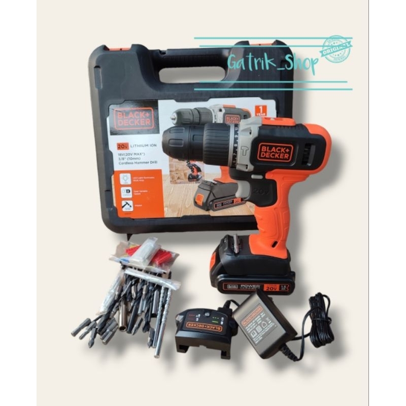 Jual Black Decker Hammer Drill 20V BCD0031C Bor Baterai + Koper Mata ...