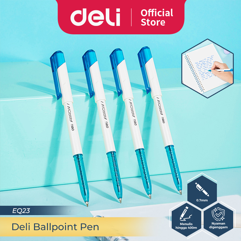 Jual Deli Ballpoint Pen / Bolpoin Pulpen 0.7mm Tinta Hitam Biru Merah ...