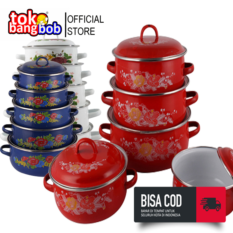 Jual Panci Calypso Enamel Susun Panci Enamel Jadul Motif Bunga Panci Set Rebus Kukus