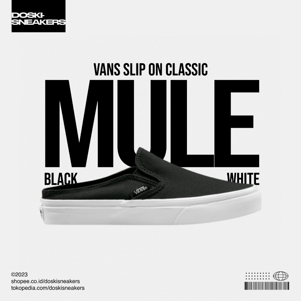 Jual Vans Slip on Classic Mule Black White 100% Original BNIB Sneakers ...