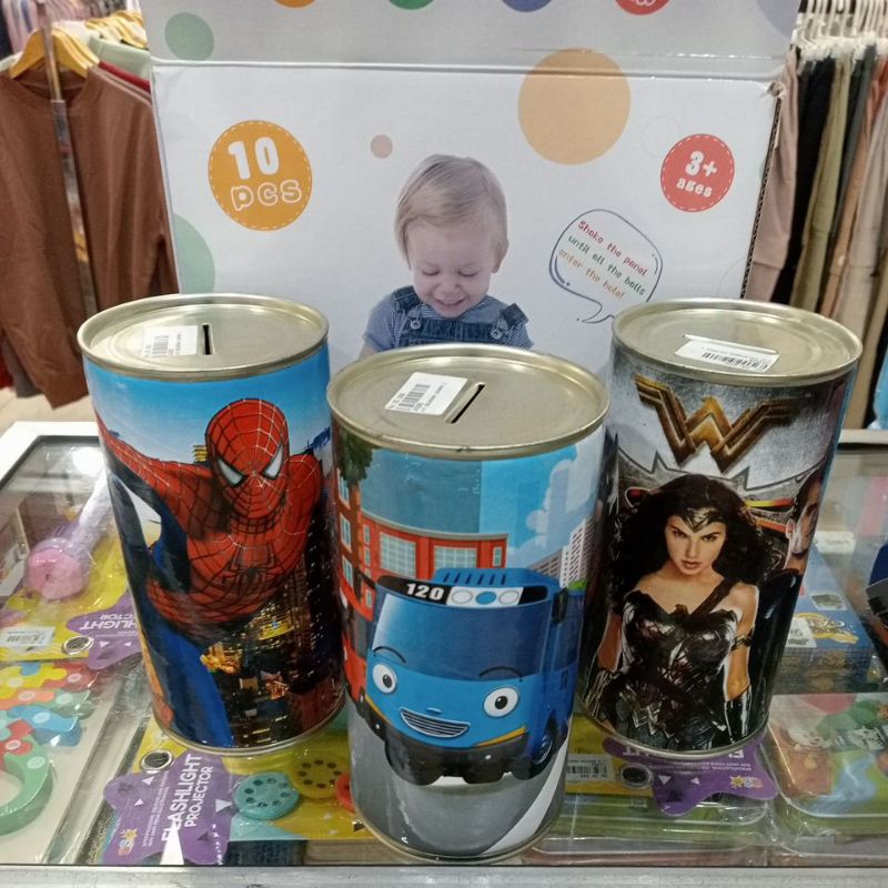 Jual Celengan Anak Bahan Kaleng Berbentuk Tabung - Karakter Kartun Anak